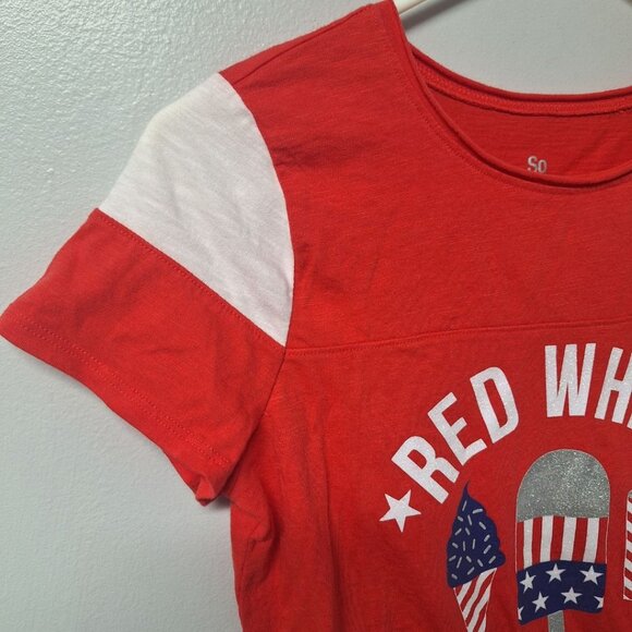 Red White Cool Tee Shirt Girls 16 Fourth of July Independence Day Popsicle Stars - Picture 4 of 6